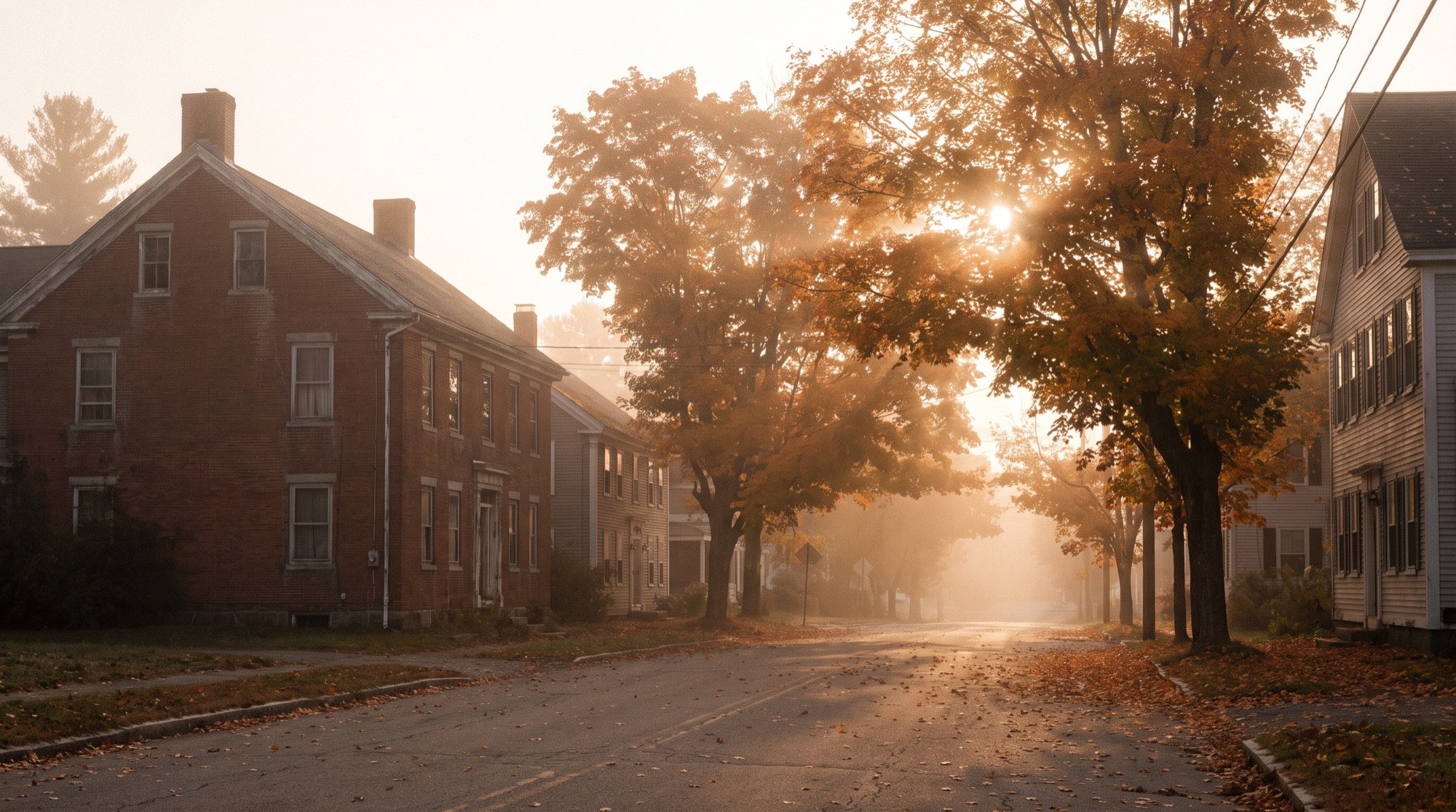 A quiet New England street in early autumn